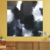 Indigo Gray Black Modern Abstracte penseelstreken Canvas Afdruk (Insitu (Woonkamer))