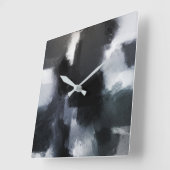 Indigo Gray Black Modern Abstracte penseelstreken Vierkante Klok (Hoek)