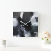 Indigo Gray Black Modern Abstracte penseelstreken Vierkante Klok (Huis)