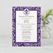 Indigo Gray Fleur de Lis Floral Formal Afstuderen Kaart (Staand voorkant)