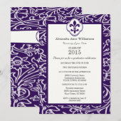 Indigo Gray Fleur de Lis Floral Formal Afstuderen Kaart (Voorkant / Achterkant)