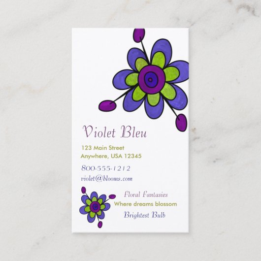 Indigo & Green Fun Flowers Visitekaartje (Voorkant)