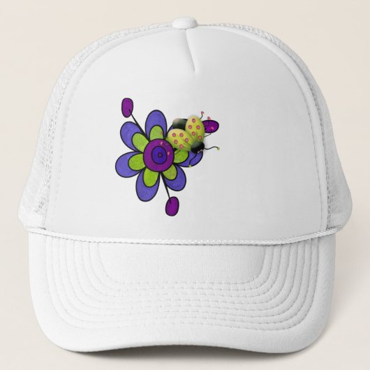 Indigo & Groene Fun Bloemen Trucker Pet (Voorkant)
