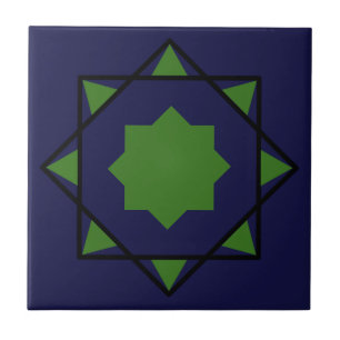 Indigo groene moroccan mosaic geometric pentagons tegeltje
