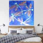 Indigo Haze Libelle Fladdert Canvas Afdruk (Insitu (Slaapkamer))