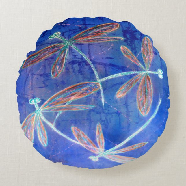 Indigo Haze Libelle Fladdert Rond Kussen (Voorkant)
