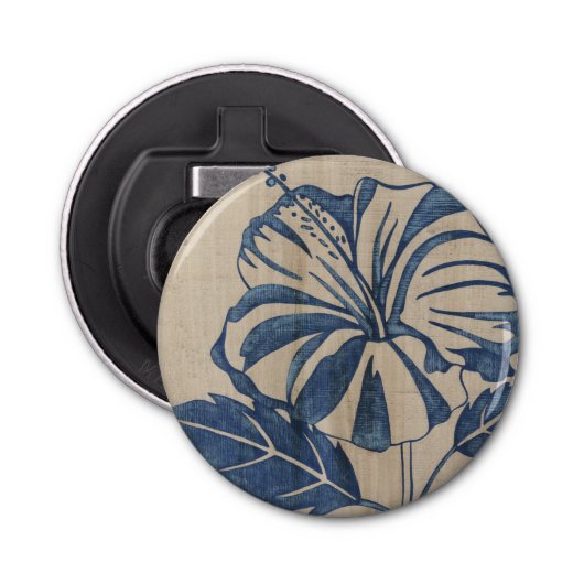Indigo Hibiscus Button Flesopener (Voorkant)