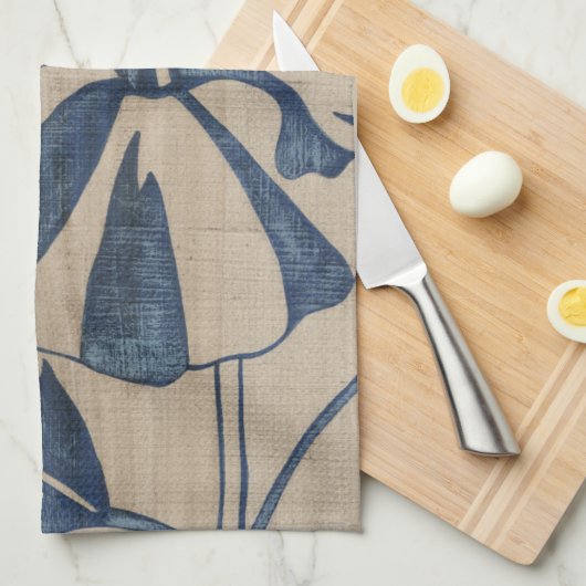 Indigo Hibiscus Theedoek (Quarter Fold)