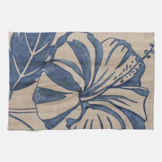 Indigo Hibiscus Theedoek (Horizontaal)