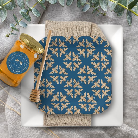 Indigo & Honeycomb Golden Bee Bruiloftsfeest Papieren Bordje