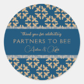 Indigo & Honeycomb Golden Bee Wedding Shower Ronde Sticker (Voorkant)