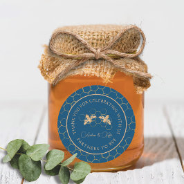 Indigo & Honeycomb Golden Bee Wedding Shower Ronde Sticker