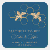 Indigo & Honeycomb Golden Bee Wedding Shower Vierkante Sticker (Voorkant)