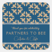 Indigo & Honeycomb Golden Bee Wedding Shower Vierkante Sticker (Voorkant)