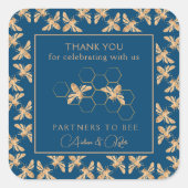 Indigo & Honeycomb Golden Bee Wedding Shower Vierkante Sticker (Voorkant)