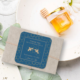 Indigo & Honeycomb Golden Bee Wedding Shower Vierkante Sticker