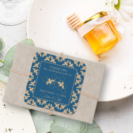 Indigo & Honeycomb Golden Bee Wedding Shower Vierkante Sticker