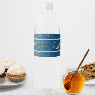 Indigo & Honeycomb Golden Bee Wedding Shower Waterfles Etiket