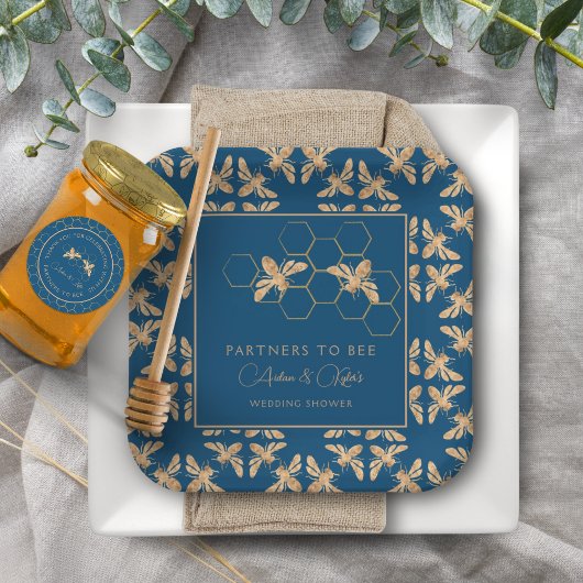Indigo & Honeycomb Gouden Bij Huwelijksontbijt Papieren Bordje