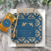 Indigo & Honeycomb Gouden Bij Trouw Bruiloftsfeest Papieren Bordje