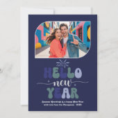 Indigo Horizon Hello New Year Blue Retro Photo Feestdagenkaart (Voorkant)