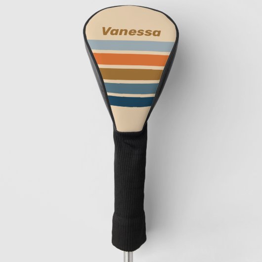 Indigo Horizon Over Strepen met Naam Golfheadcover (Voorkant)