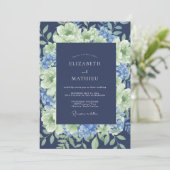 Indigo Hydrangea Pioen Huwelijk Kaart (Staand voorkant)