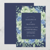 Indigo Hydrangea Pioen Huwelijk Kaart (Voorkant / Achterkant)