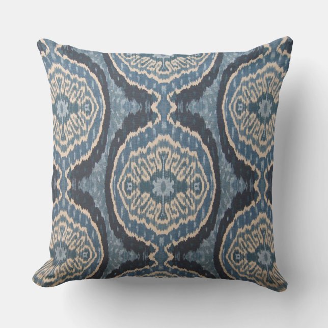 Indigo Ikat Outdoor Designer Pillow Buitenkussen (Voorkant)