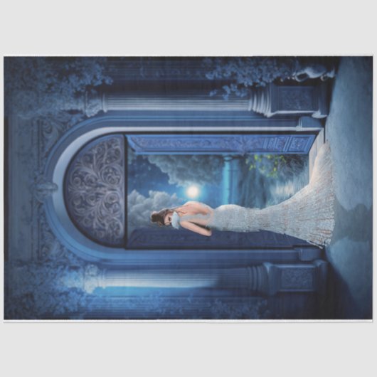 Indigo Imperial Building Elegant lady Portrait Art Tissuepapier (Voorkant)