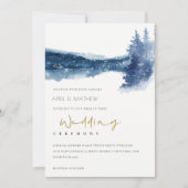 INDIGO INK BLAUWE MOUNTAIN LAKE SNEEUWWEDDING INVI BEDANKKAART (Voorkant)