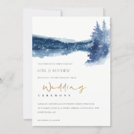 INDIGO INK BLAUWE MOUNTAIN LAKE SNEEUWWEDDING INVI BEDANKKAART