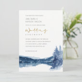 INDIGO INK BLAUWE MOUNTAIN LAKE SNEEUWWEDDING INVI BEDANKKAART (Staand voorkant)