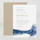 INDIGO INK BLAUWE MOUNTAIN LAKE SNEEUWWEDDING INVI BEDANKKAART (Voorkant / Achterkant)