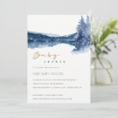 INDIGO INK BLUE MOUNTAIN LAKE BABY SHOWER INVITE BEDANKKAART (Staand voorkant)