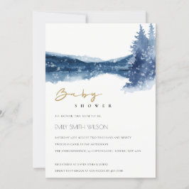 INDIGO INK BLUE MOUNTAIN LAKE BABY SHOWER INVITE BEDANKKAART