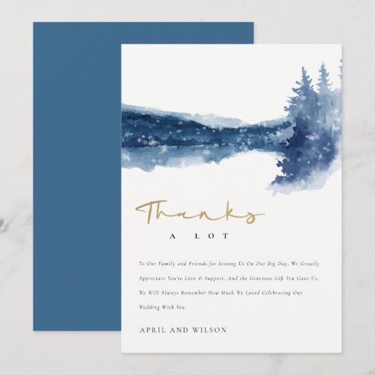 INDIGO INK BLUE MOUNTAIN LAKE PINE SNEEUWWEDING BEDANKKAART (Voorkant / Achterkant)