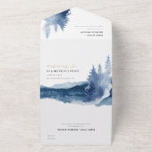 INDIGO INK BLUE MOUNTAINS PINE WATERVERF WEDDING ALL IN ONE UITNODIGING (Buitenkant)