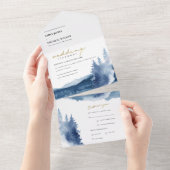 INDIGO INK BLUE MOUNTAINS PINE WATERVERF WEDDING ALL IN ONE UITNODIGING (Afscheurbaar)