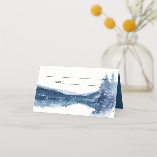 INDIGO INK BLUE SNEEUWMOUNTAIRE LAKE WEDDING PLAATSKAARTJE (Voorkant)