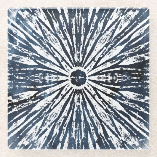 Indigo Ink Radial Motif Glazen Onderzetter (Voorkant)