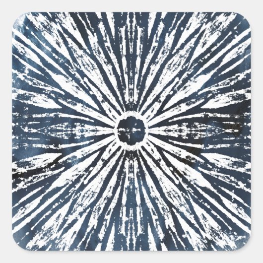Indigo Ink Radial Motif Vierkante Sticker (Voorkant)