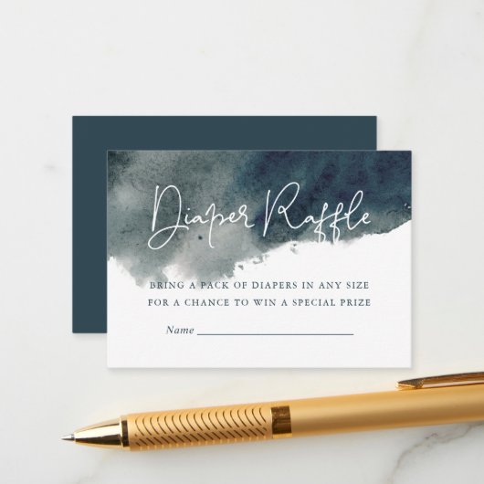 Indigo Ink Wash Baby shower Luier Raffle Informatiekaartje (Voorkant / Achterkant in situ)
