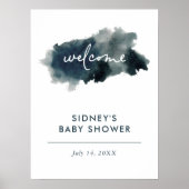 Indigo Ink Wash Baby shower Welkomstbord Poster (Voorkant)