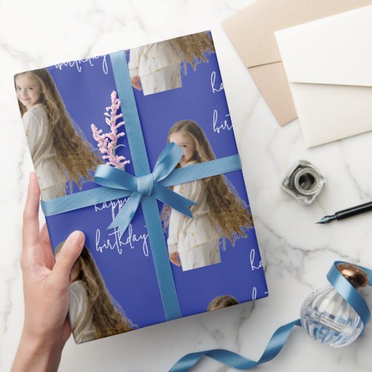 Indigo Inkt & Aangepaste Verjaardag tekst en foto  Cadeaupapier (Geschenken)