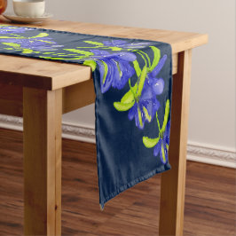 Indigo Iris Bloemen Aquarel Handgeschilderd Lange Tafelloper