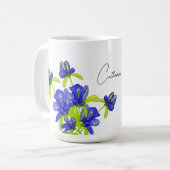Indigo Iris Floral Waterverf Monogrammed Koffiemok (Voorkant links)