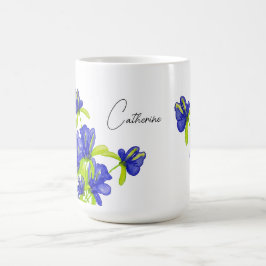 Indigo Iris Floral Waterverf Monogrammed Koffiemok