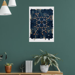 Indigo Islamitisch Geometrisch Sterpatroon Fijne K Poster