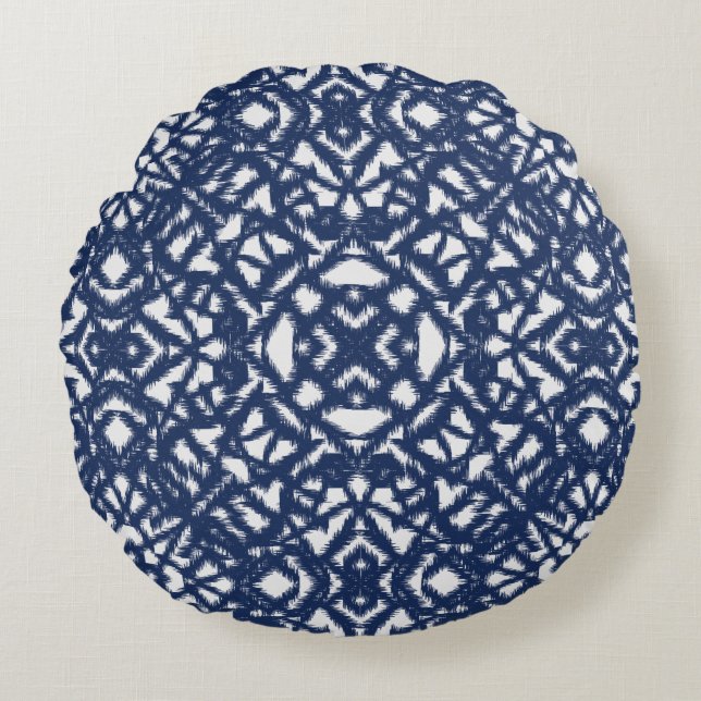 Indigo Island Ikat Rond Kussen (Voorkant)